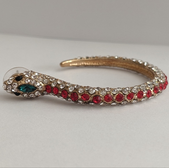 Golden rhinestone snake earrings - Picture 3 of 5